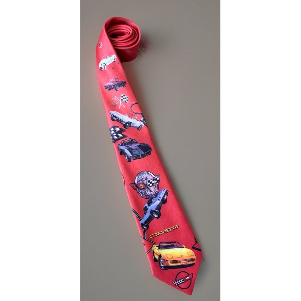 Chevrolet Chevy Corvette Ralph Marlin Neckwear Tie Red Cars Vehicle AOP USA JBHS
